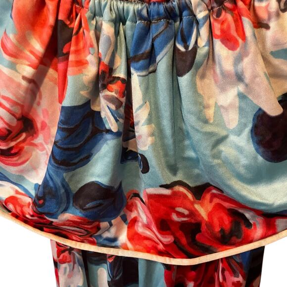 Off Shoulder Floral Maxi Dress Blue Red Multicolor Summer Boho Boutique Style - Picture 2 of 7